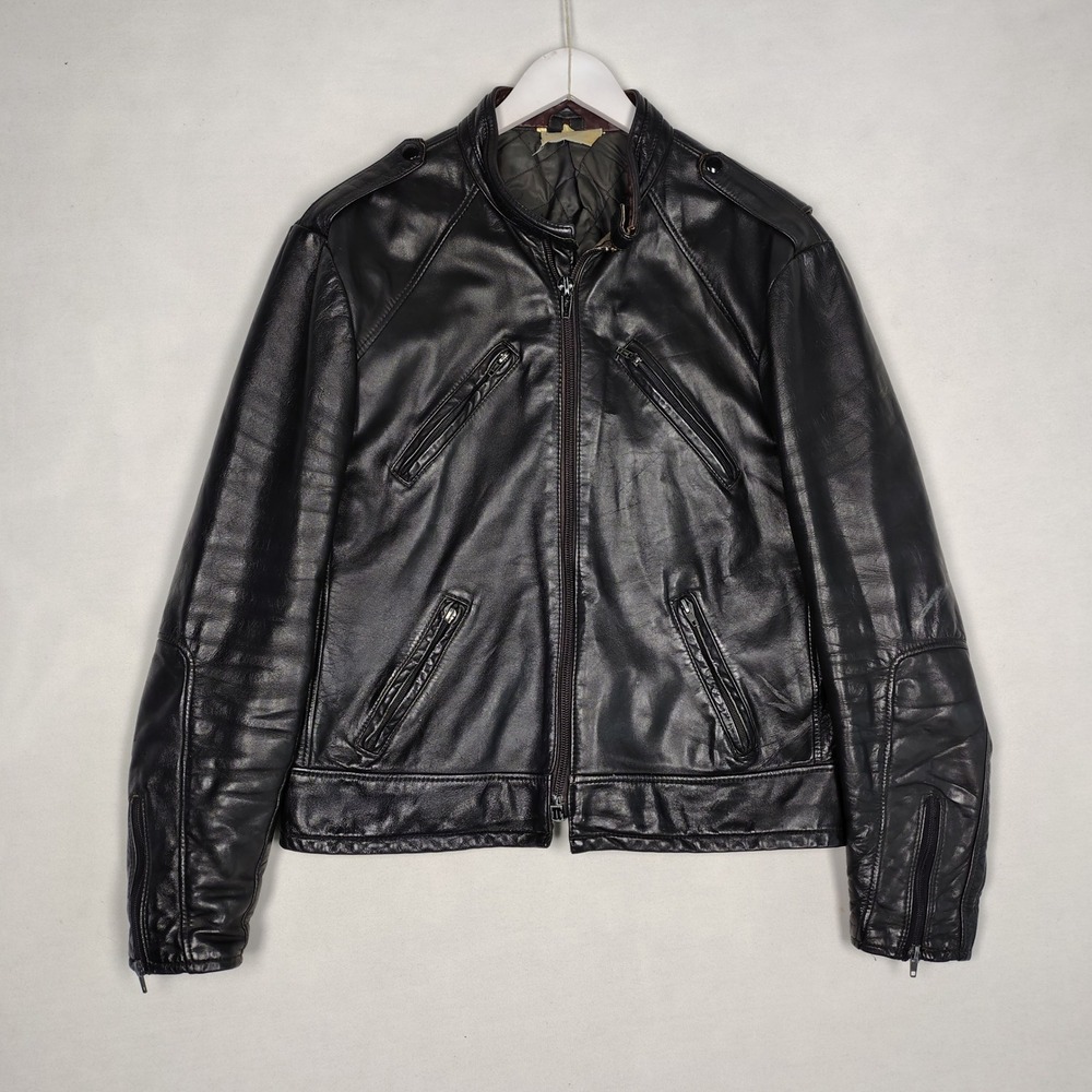 Vintage Suzuki Motorcycle Jacket Black Leather Cafe Racer Made in Canada Mens